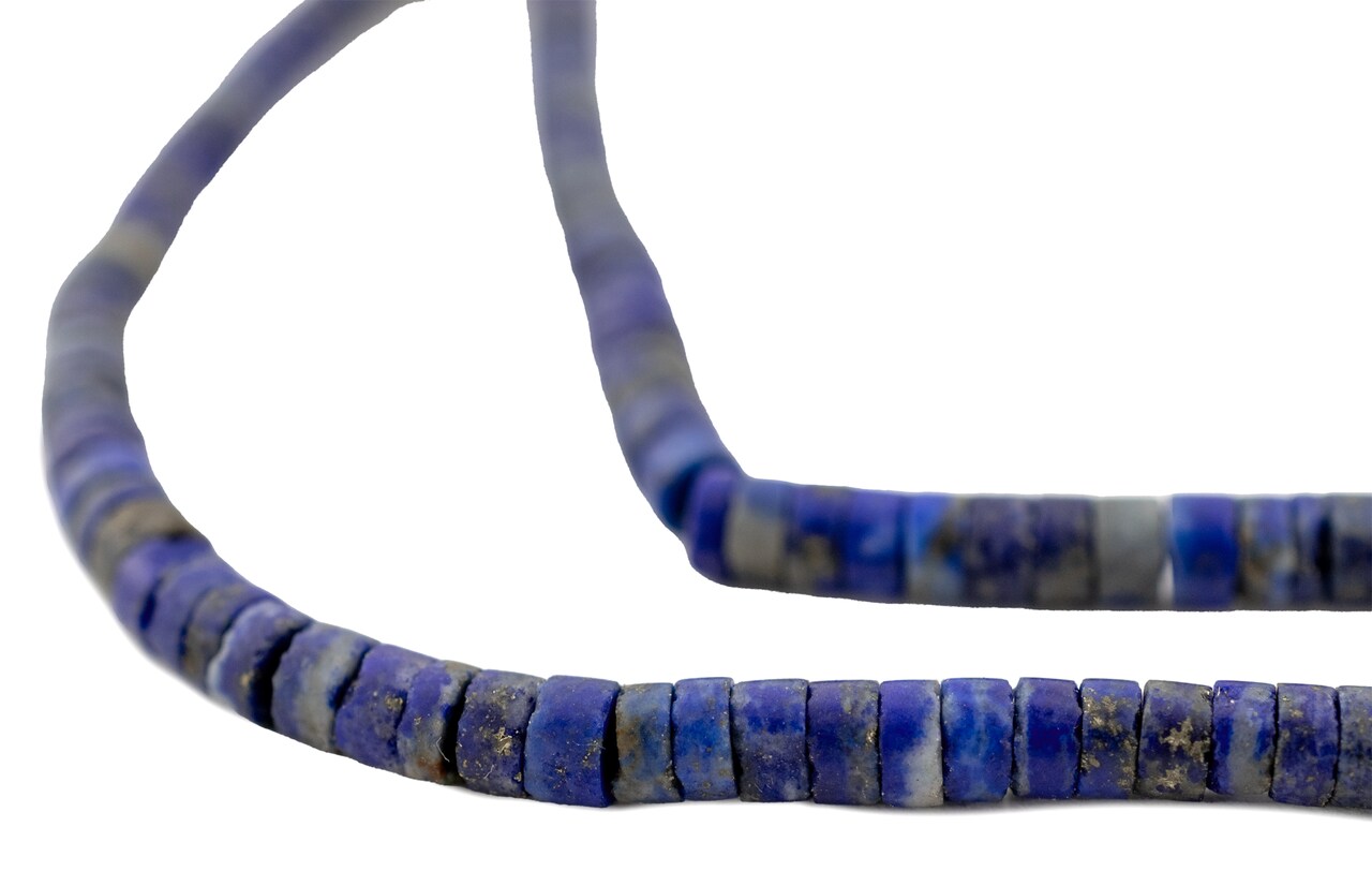 The Bead Chest Lapis Lazuli Cylinder Beads 3mm Afghanistan Blue Gemstone 13-15 Inch Strand